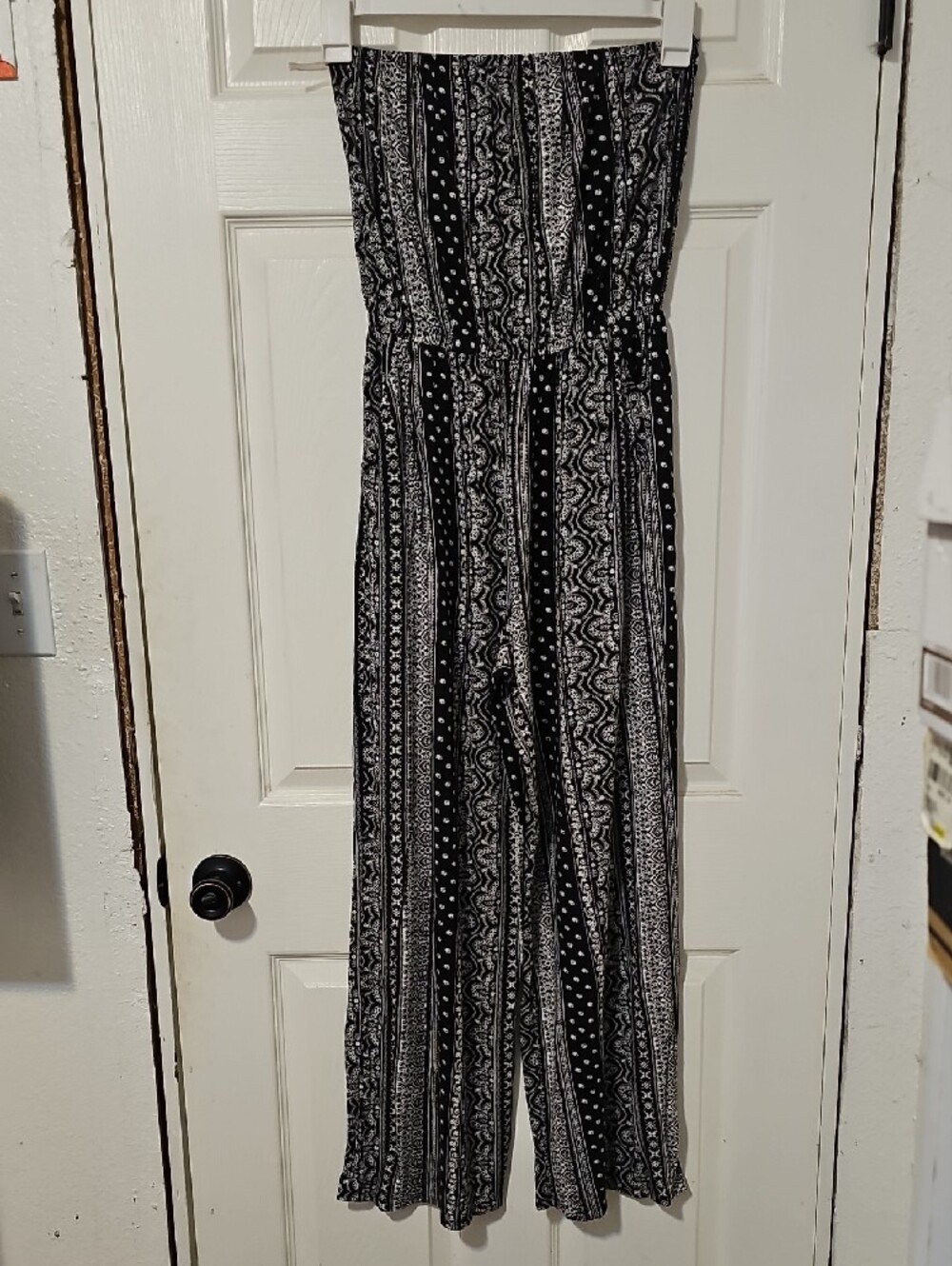 SO Black & White Striped Paisley Wide-Leg Jumpsuit